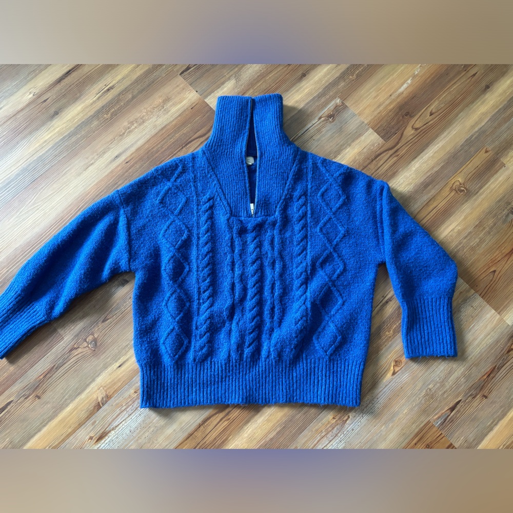 A New Day Blue Mock Neck Zip-Up Sweater - Sz Large
